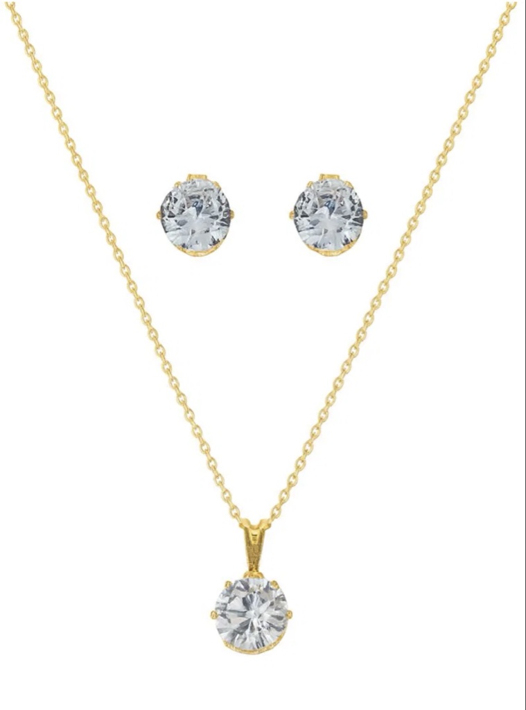 Conjunto dourado com zircônia solitário