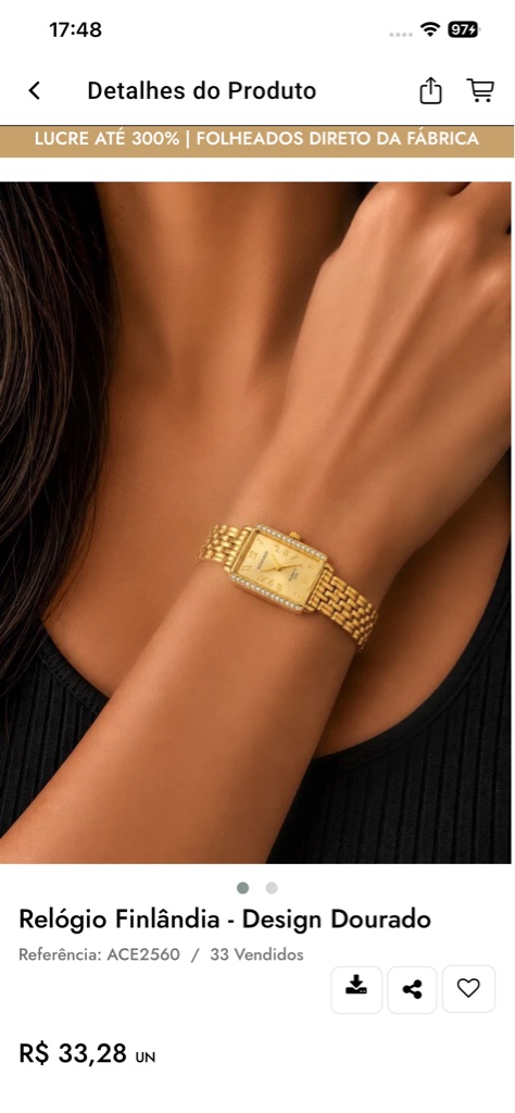Relógio Finlândia dourado