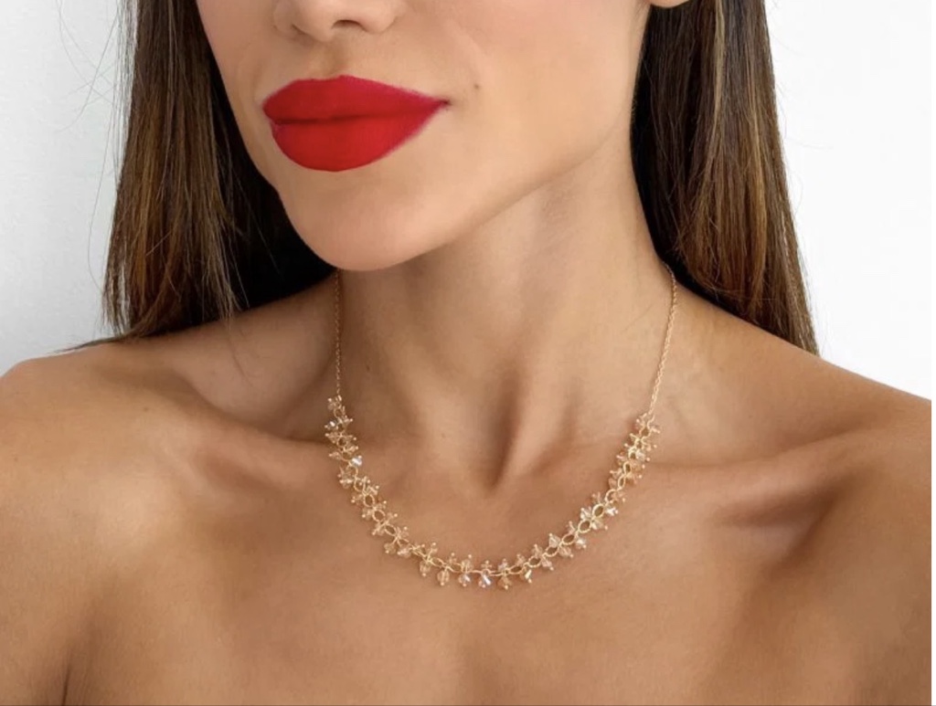 Colar choker cristais rose