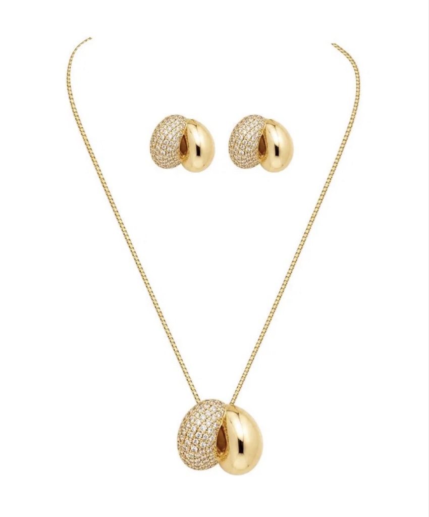 Conjunto dourado pingente e brincos