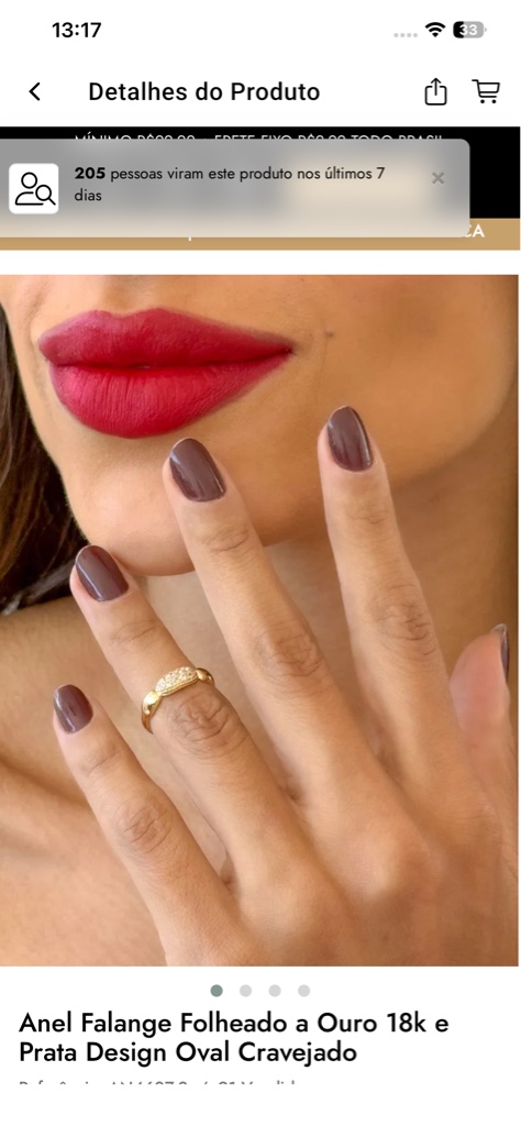 Anel falange folheado ouro 18k e prata