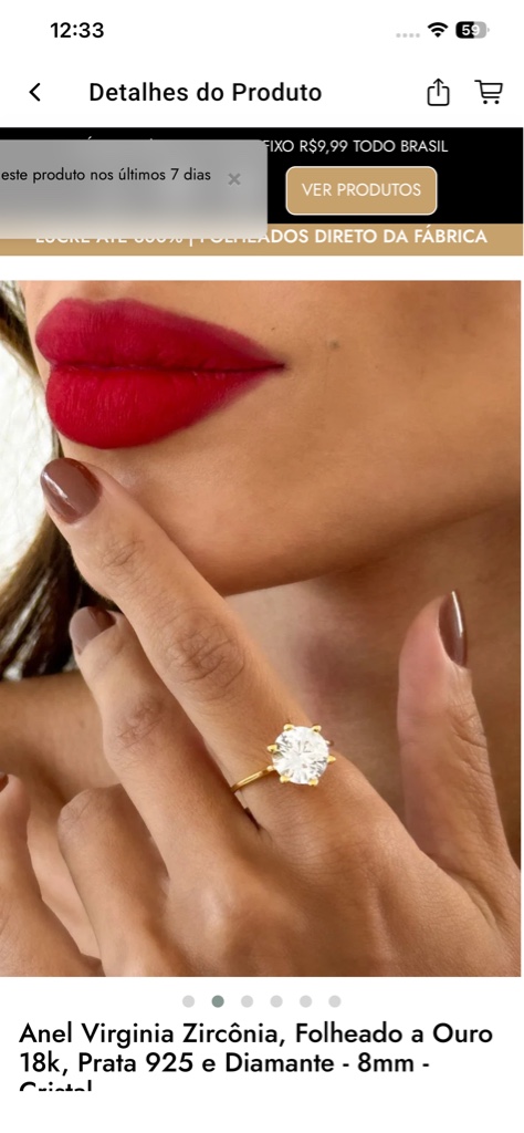 Anel Virginia dourado zircônia TAM 18