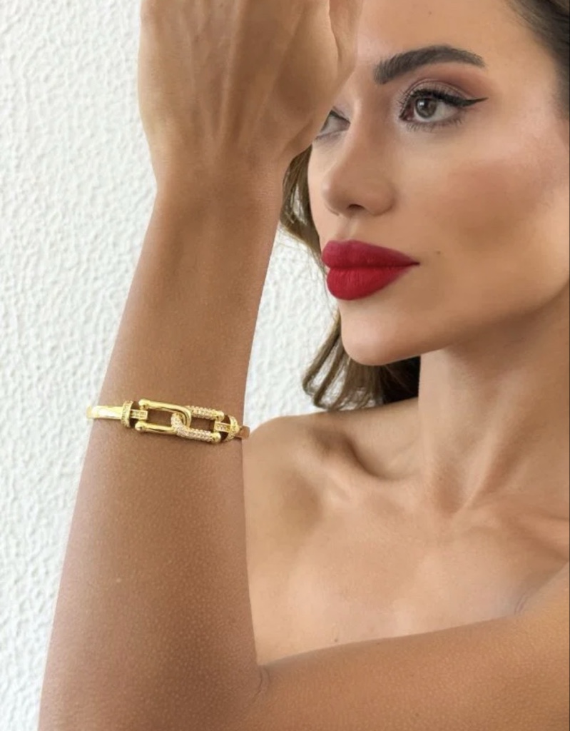 Bracelete corrente cravejado e liso