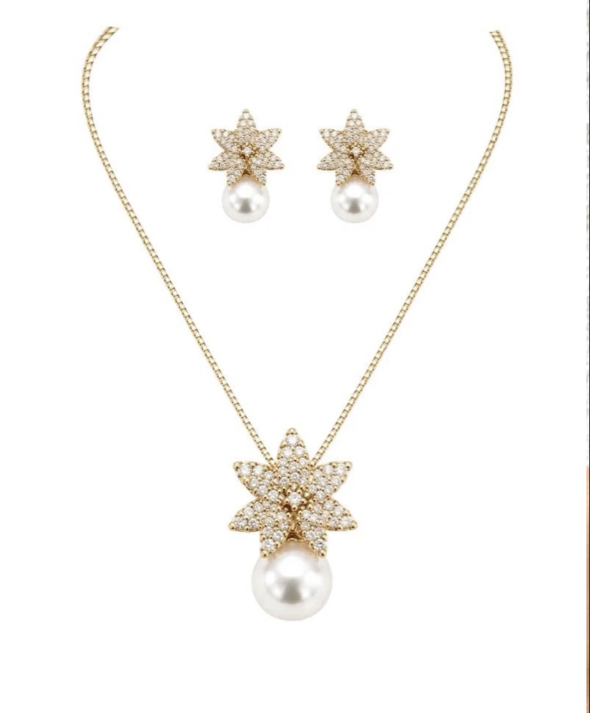 Conjunto dourado estrela com pérola