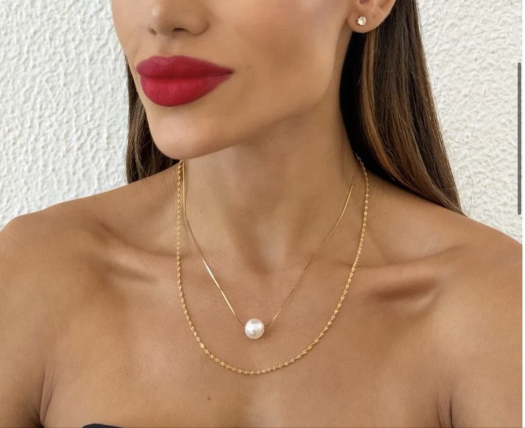 Colar duplo torcidodourado com pérola