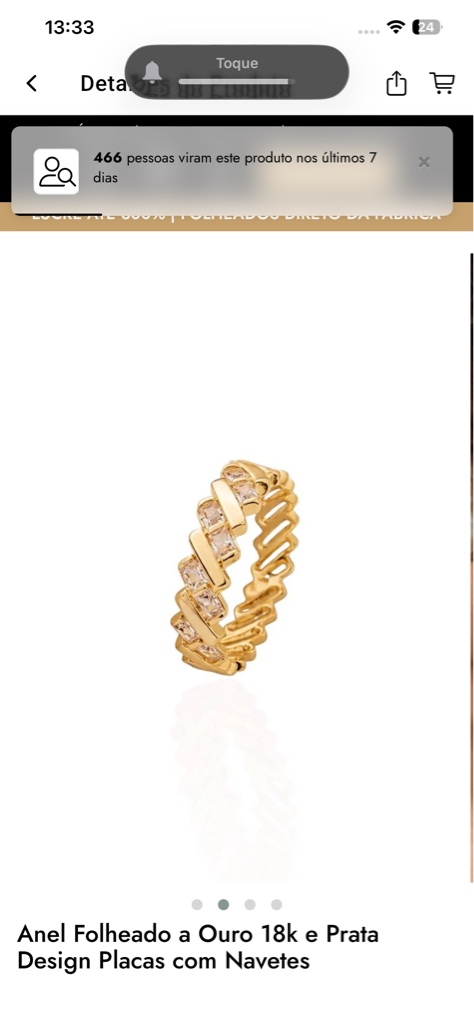Anel navetes folheado ouro 18k e prata