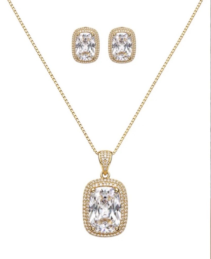 Conjunto dourado com zircônia quadrada