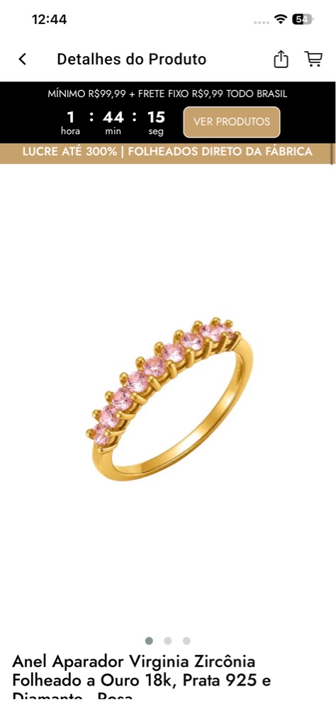 Anel Virgínia zircônia rosa dourado