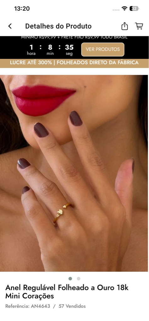 Anel dourado mini corações