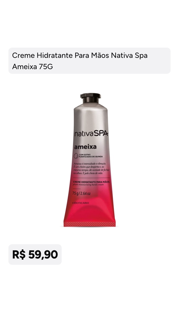 Creme de mãos nativa spa