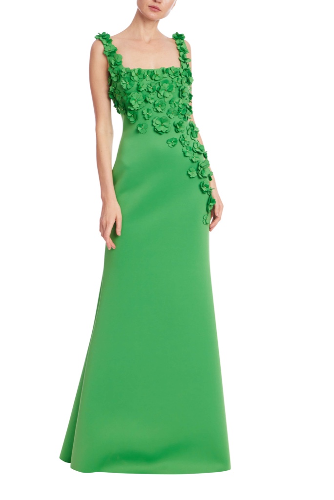 Square Neck Floral Appliqué A- Line Gown