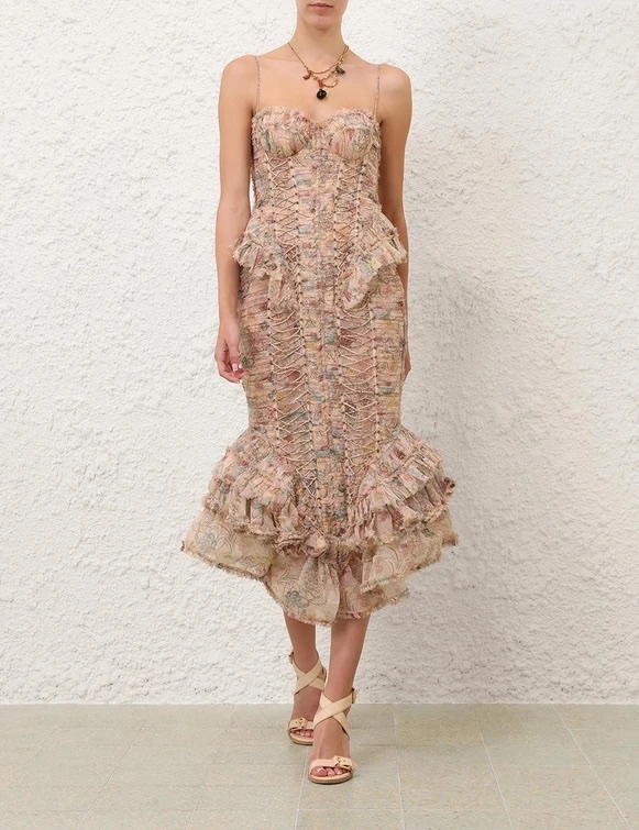 Vestido Midi Deshilachado Rebellion Rosa Floral