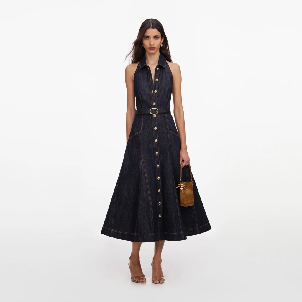 Índigo Denim Halterneck Midi Dress