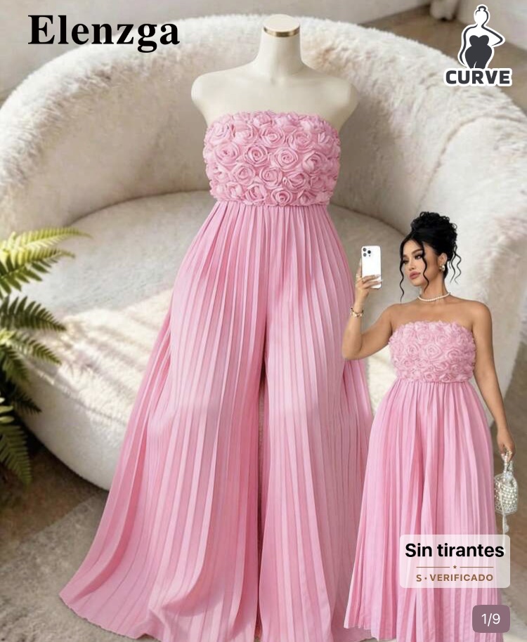 Elenzga rosa vestido sin tirantes