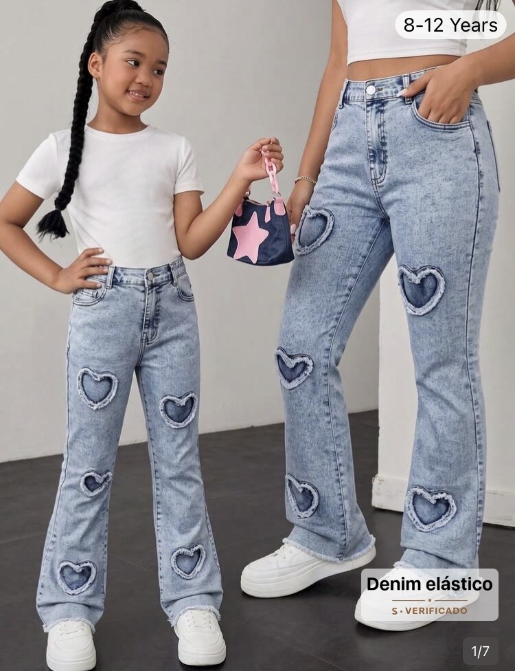 Jeans niña azul corazón