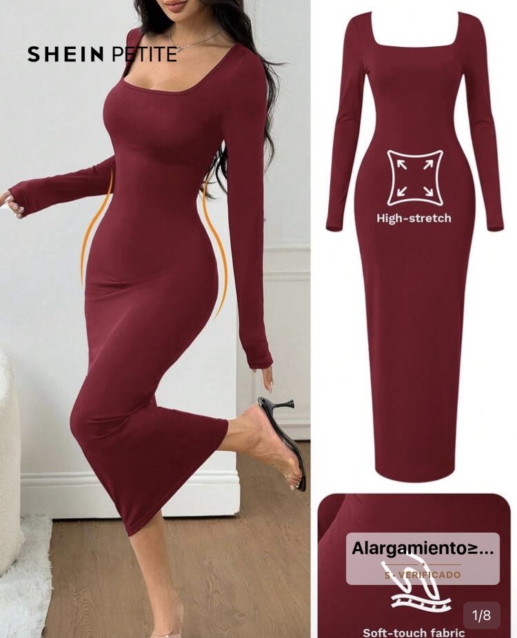SHEIN Petite vestido vino manga larga