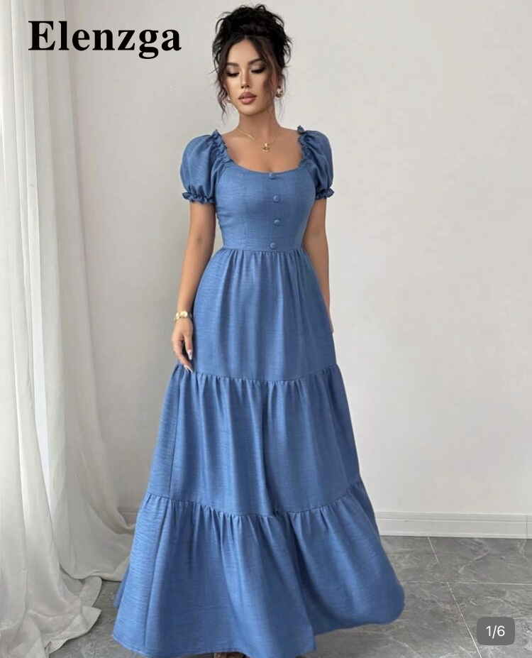 Elenzga vestido azul manga corta