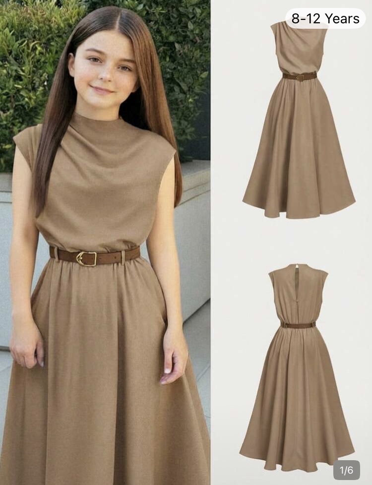 Vestido dama marrón con cinturón