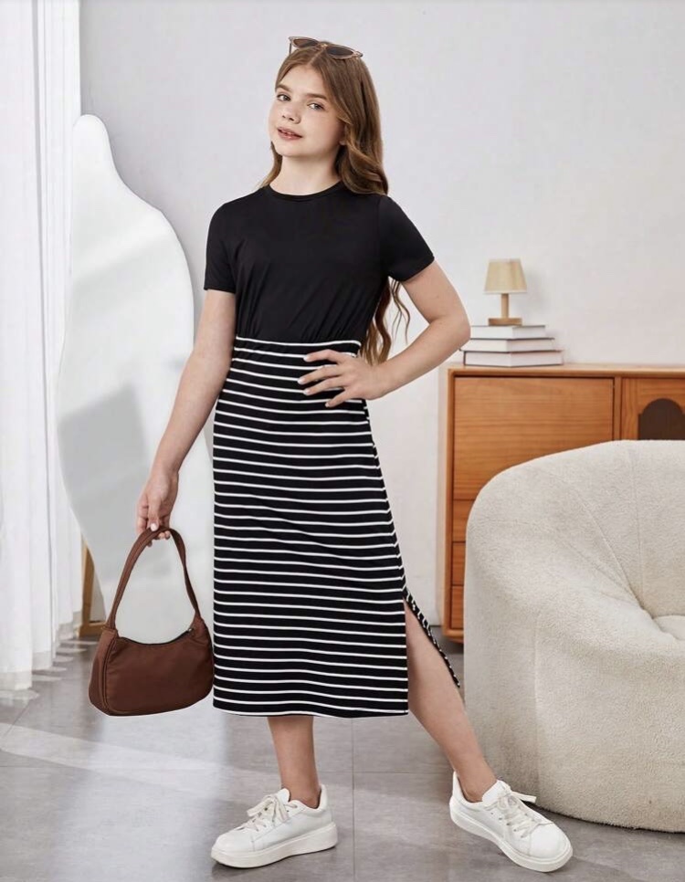 Vestido negro rayas blancas