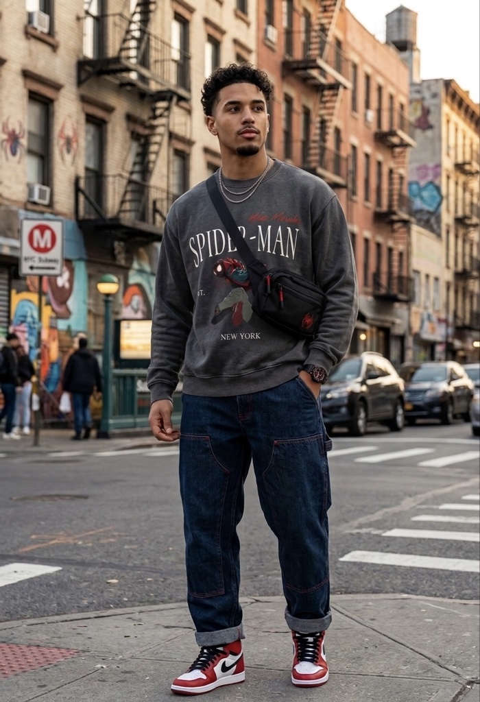 Sudadera sin gorro Miles Morales gris acid wash