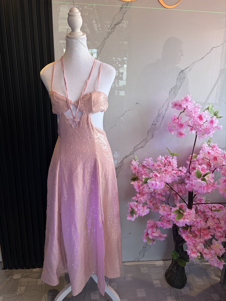 Vestido de gala lentejuelas rosado