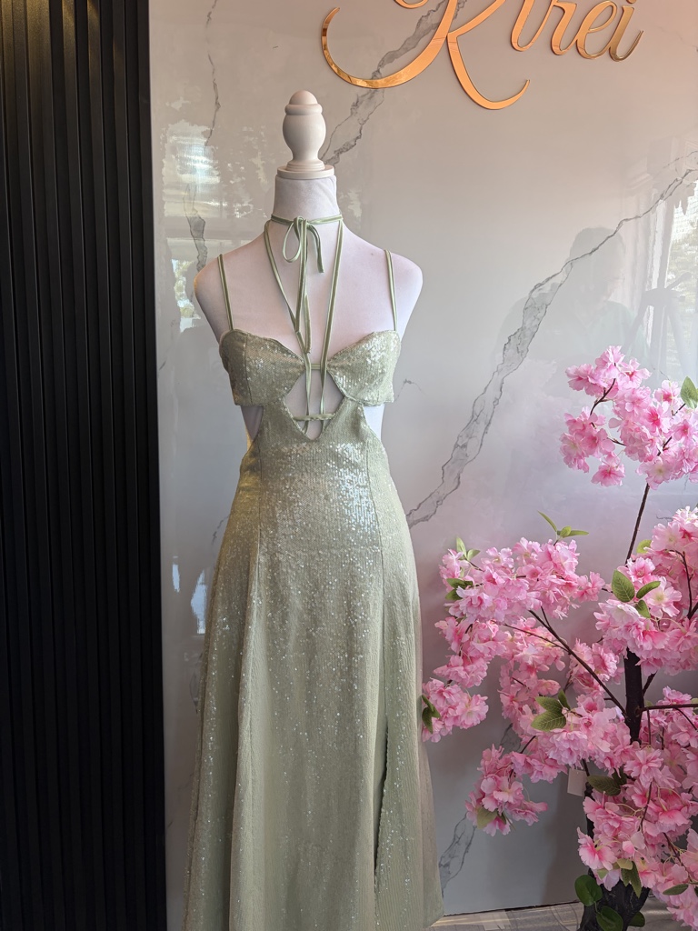 Vestido de gala lentejuelas verde