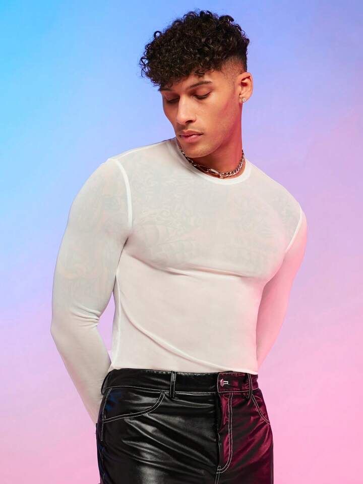 Camisa de hombre malla blanca manga larga