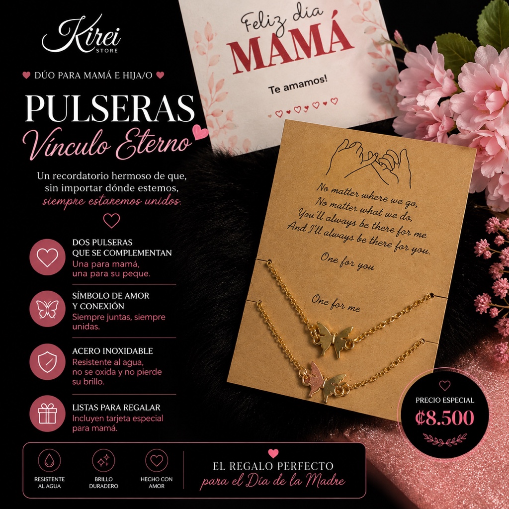 Dúo de pulseras mariposa para mamá