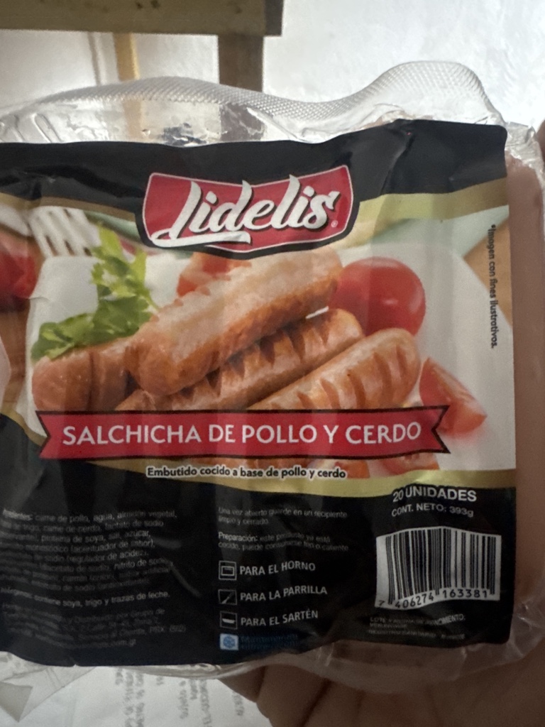 Lidelis salchicha pollo y cerdo20 un. 393g