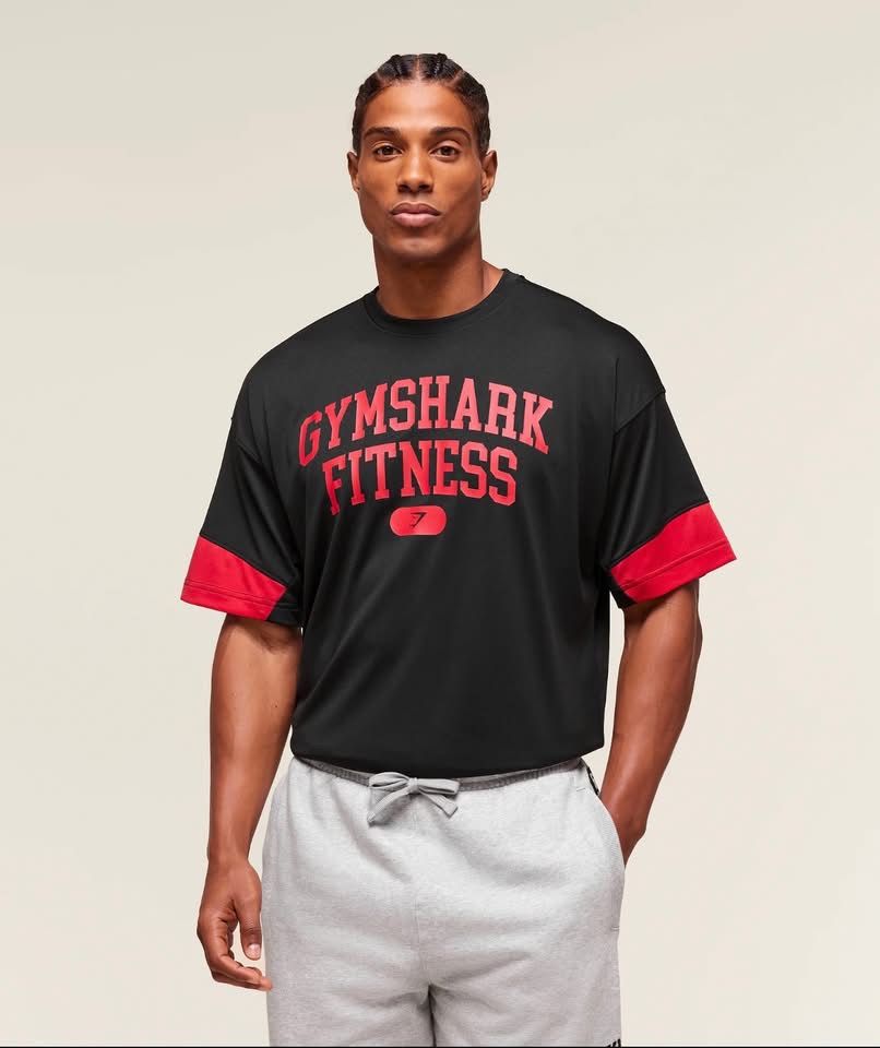 Gymshark Campus Oversized T-Shirt in Black/Conditioning Red