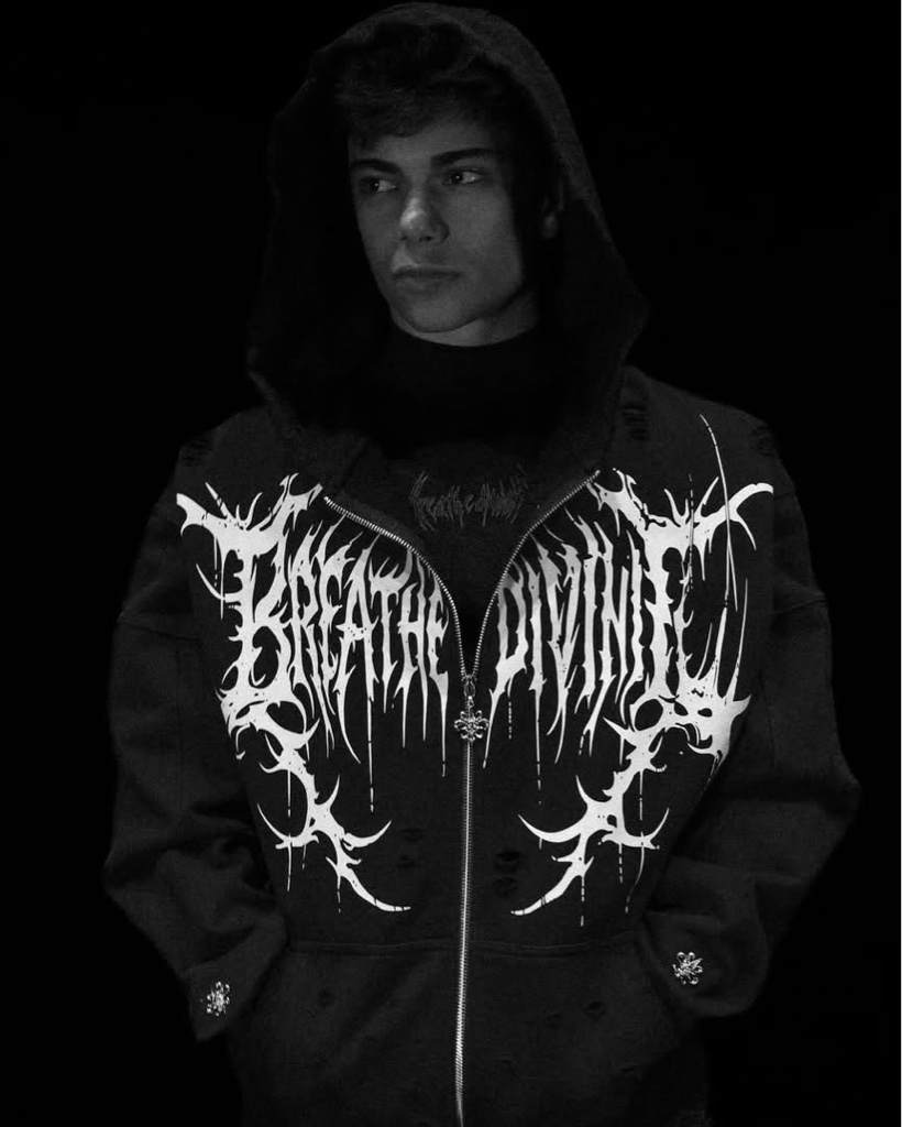 BreatheDivinity Mens Tarnished Zip-up Hoodie  [VOID BLACK]