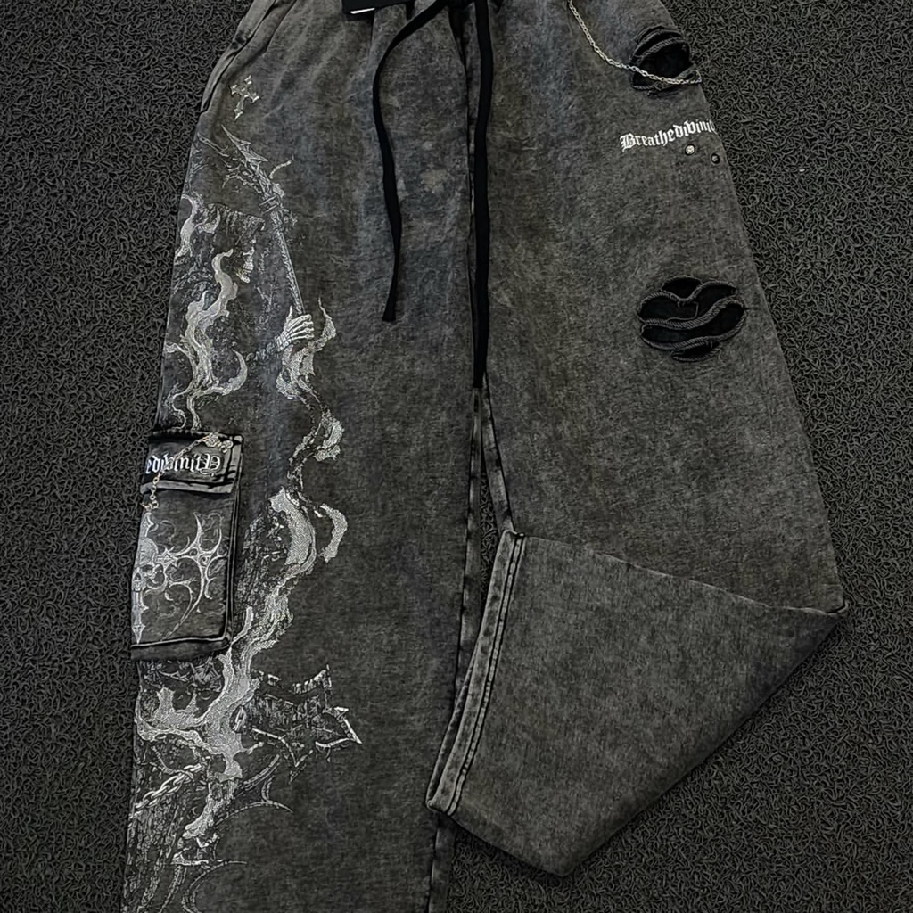 BreatheDivinity Deathwish Luxury Tarnished Uncuffed Cargos  Joggers[VINTAGE]
