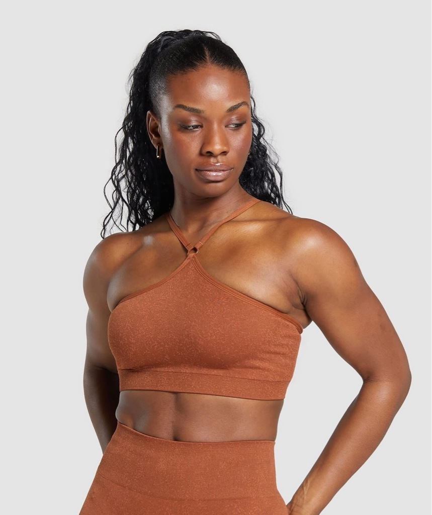 Gymshark Adapt Fleck Seamless Halterneck Bralette  - Copper Brown/Terracotta Orange