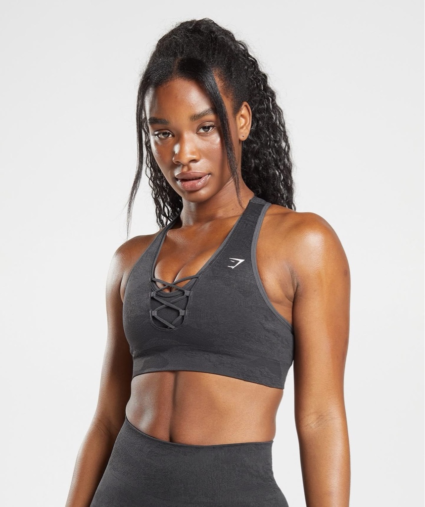 Gymshark Adapt Camo Seamless Sports Bra - Black/Onyx Grey
