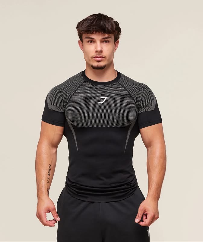 GymShark Onyx 5.0 Seamless  T-Shirt Black/Light Grey