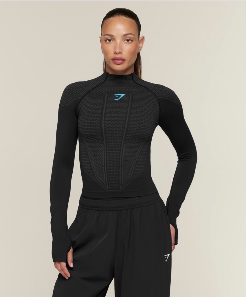 Gymshark Onyx V1 Long Sleeve Top - Black/Onyx Grey/Brand Blue