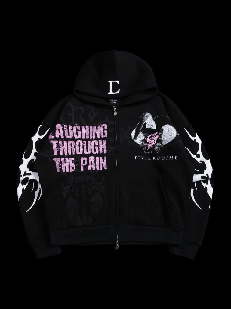 CIVIL REGIME Pain In My Dih Civil Zip Up Hoodie in Black