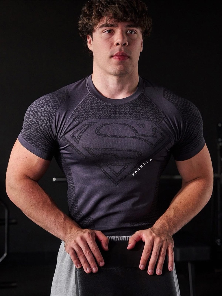 4117 YoungLA SUPERMAN COMPRESSION TEES Grey Charcoal