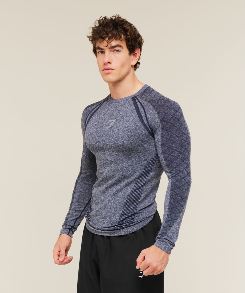 Gymshark Devant  Seamless Long Sleeve T-Shirt Blue