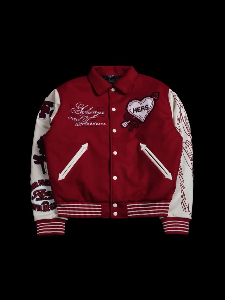 CIVIL REGIME Valetine’s Couple Jackets Her Varsity Jacket in Oxblood