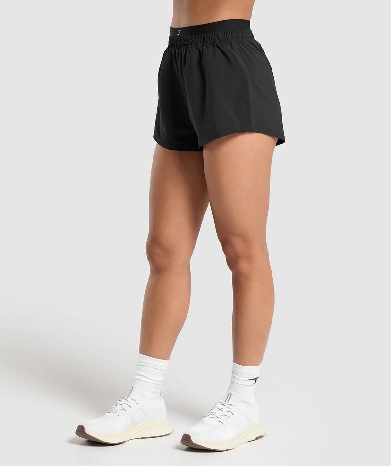GymShark Double Waistband Shorts - Black/Black