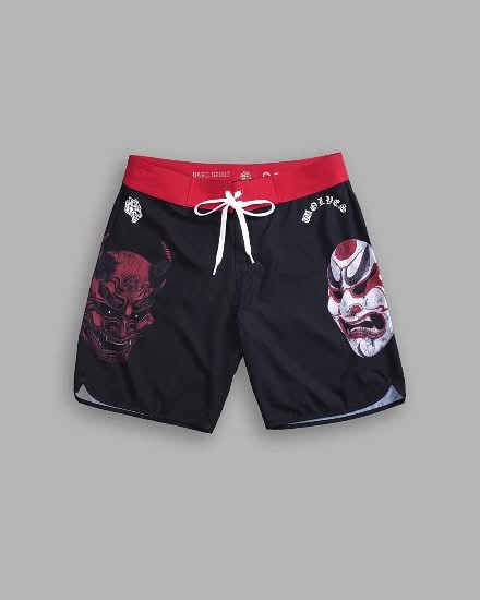 DARCSPORT MASKED NO WEAPON STAGE SHORTS IN BLACK/RED