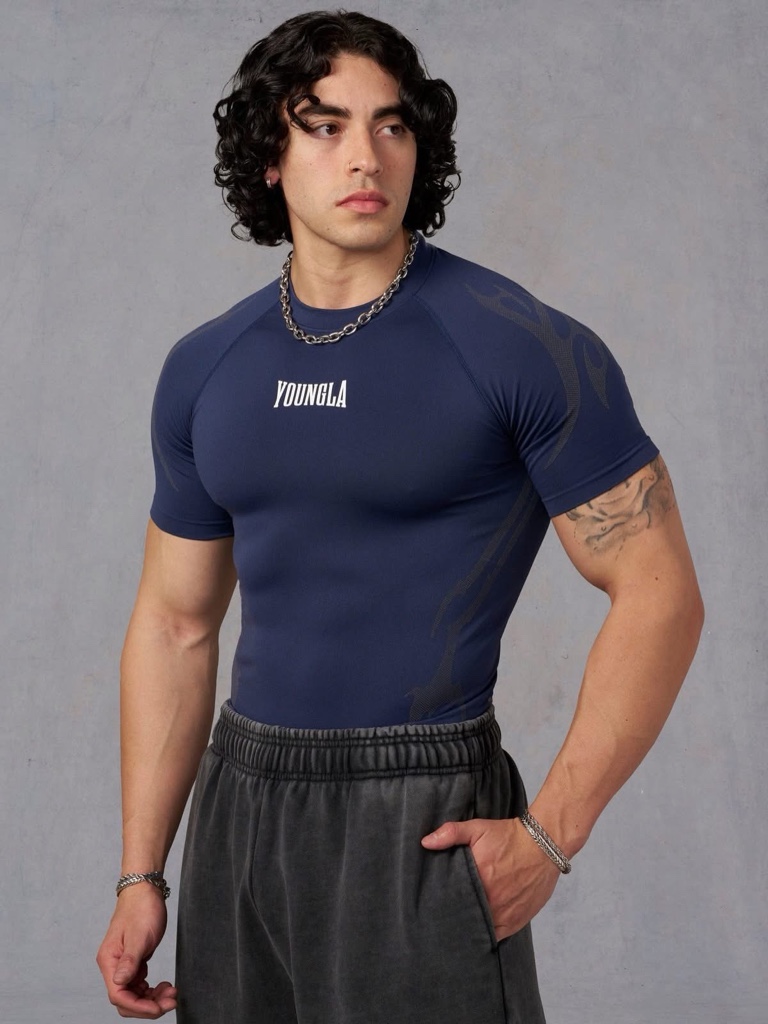 4067 YoungLA GOTHIC COMPRESSION TEES Blue
