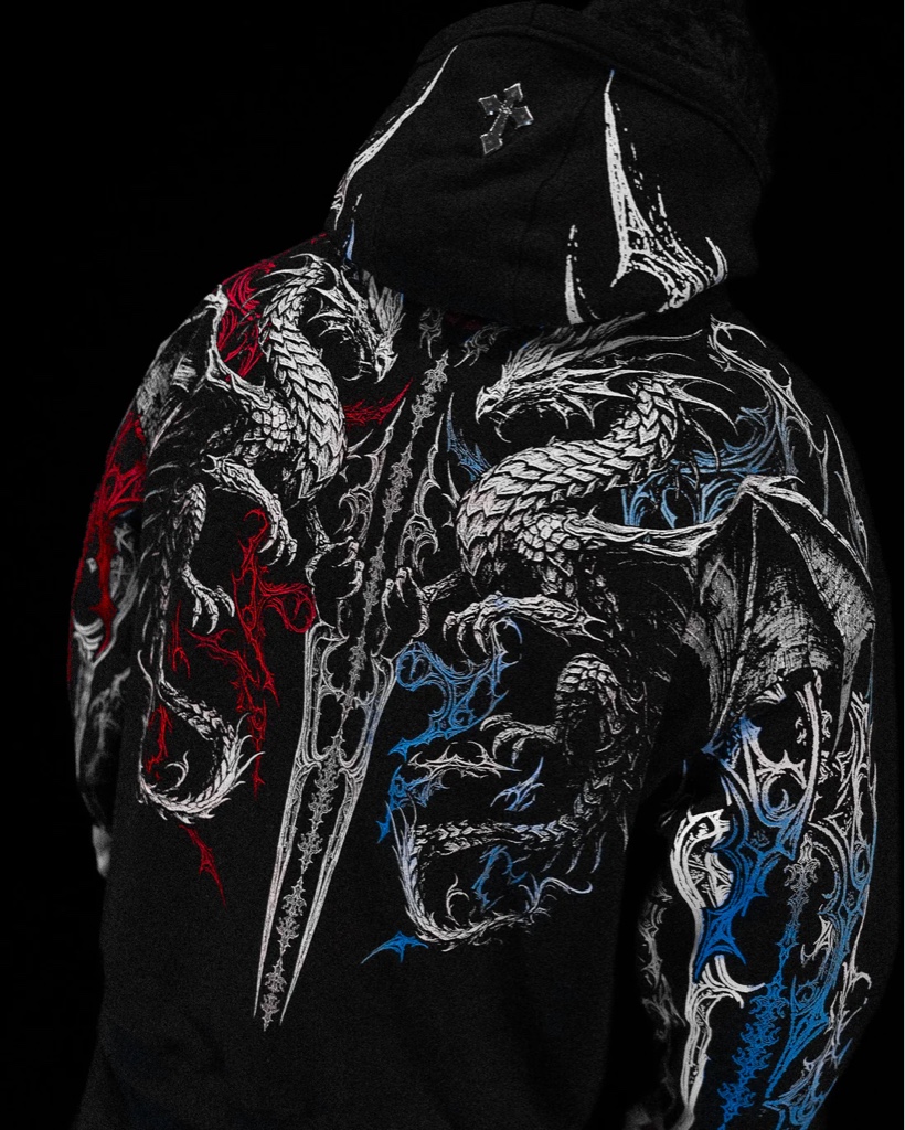 BreatheDivinity✨Dragon Blade Oversized pullover hoodie [FIRE AND ICE]