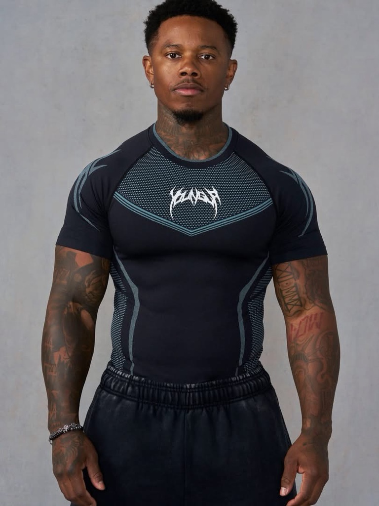 4041 YoungLA WARRIOR “X” COMPRESSION TEES  Black/Blue