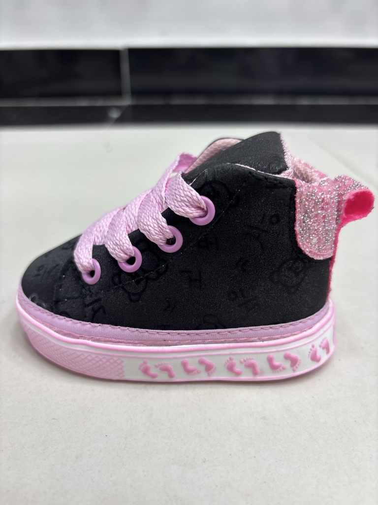 Bota Negra Con Diseño x Rosado