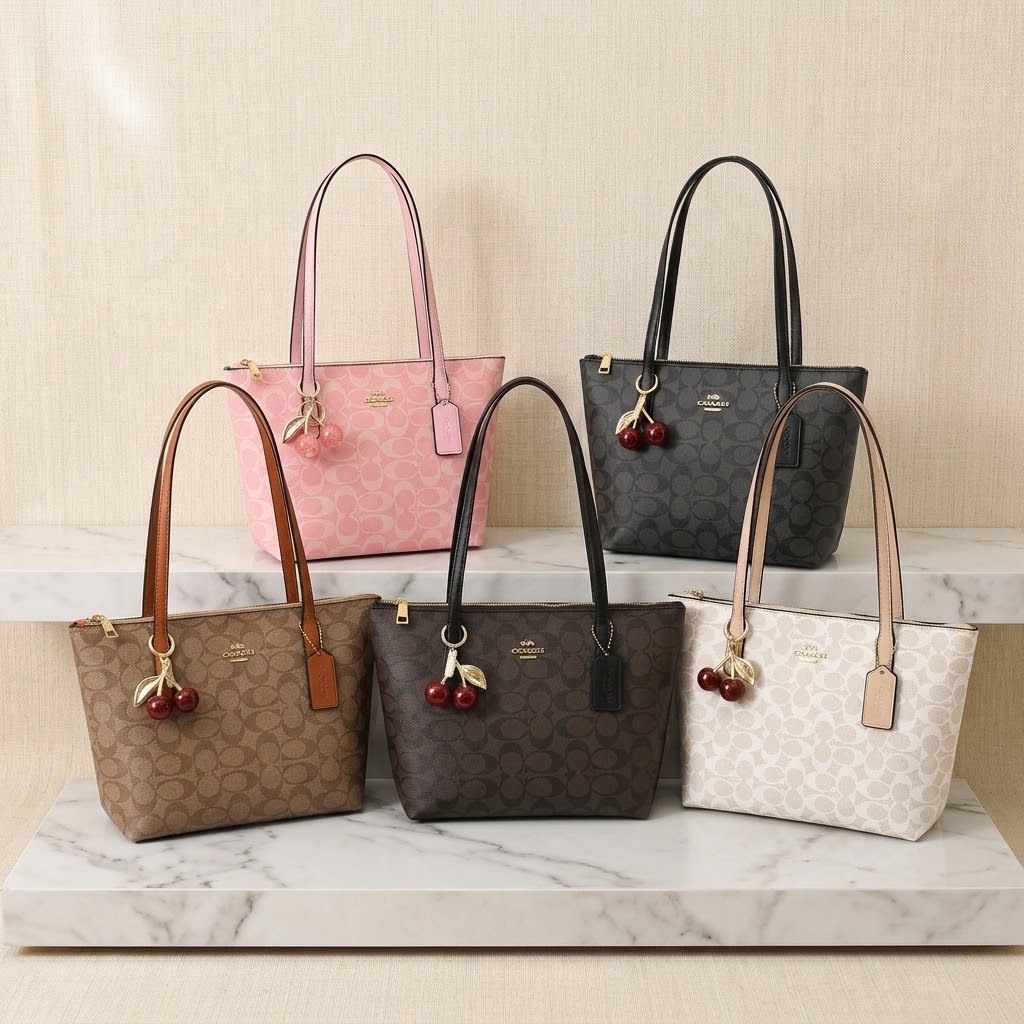 Tote city bag coated canvas/cherry’s charms