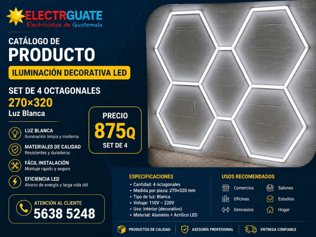 BARRAS LED OCTAGONAL 110V BLANCO 4 BASES 3×4