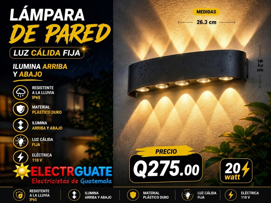 LÁMPARA PARA PARED BASE NEGRO LUZ AMARILLO 20W