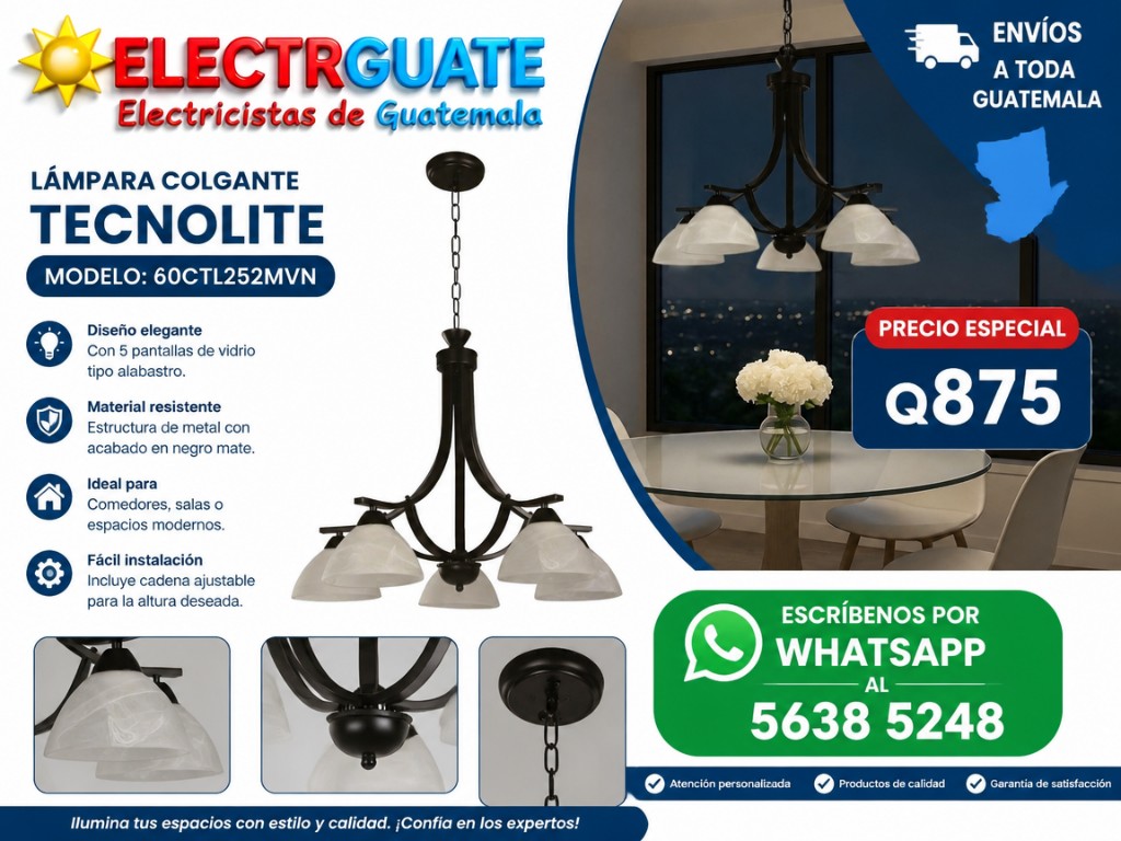 COLGANTE ELEGANTE PREMIUM 5 LUCES COLOR NEGRO DE GRISTAL 110V / FOCO LED 12W
